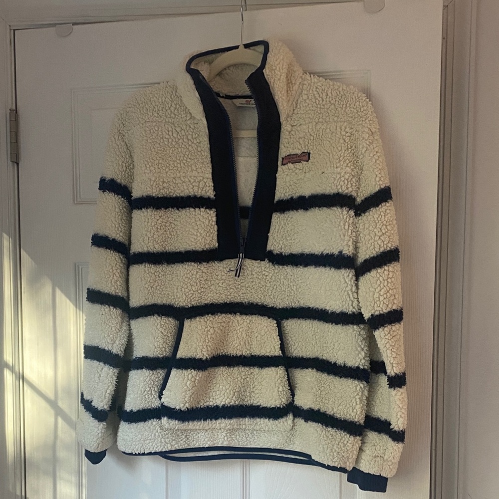 Vineyard Vines Fleece 1/2 Zip With Navy Stripes